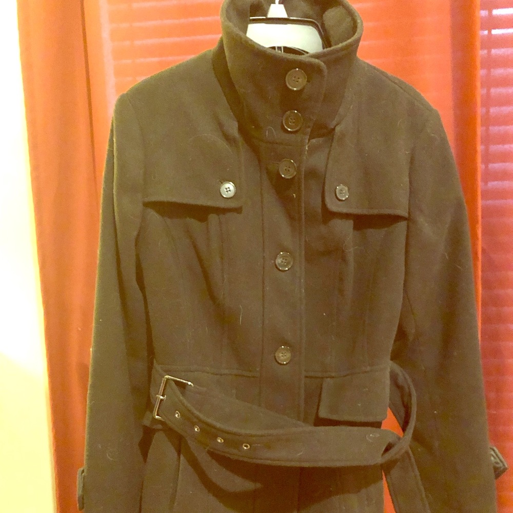 Nicole Miller black wool trench coat with buckle